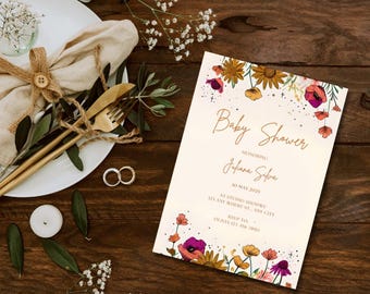 Wildflower Baby Shower Invitation, Wildflowers Baby Shower Invitation, Flower Invitation, Wild Flower Invite, Floral Baby Brunch Invite,boho