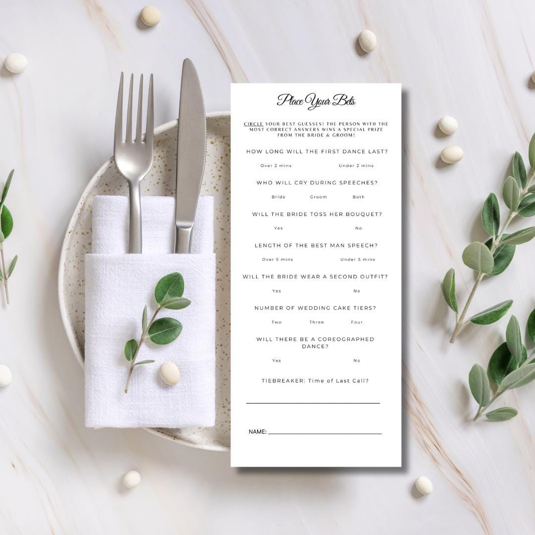 Customizable Wedding Place Your Bets, Prop Bets Card, Fun Reception Game, Canva Template, Bridal Shower, Engagement, Betting Sheet, B001