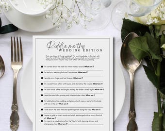 Riddle me This, Sip and Solve Template, Sip and Solve, Wedding Games, Wedding Activities, Wedding Table Games, Instant Download, B001
