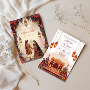 Convite de casamento indiano elegante, convite de casamento indiano, convites de casamento, modelo de convite de casamento, cartão de convite de casamento, hindu