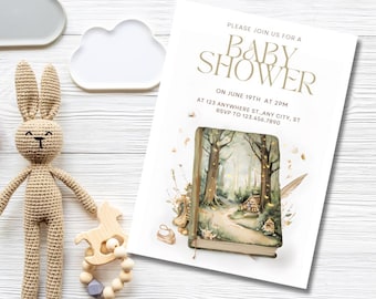 Storybook Baby Shower Invitation | Fairytale Baby Shower Invite | Vintage Storybook Theme | Editable Canva Template | Book Cover