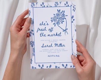 Fresh off the Market Bridal Shower Invitation Template | Editable Hand Drawn Invite, Floral Hand-Drawn Design, Downloadable Invitations