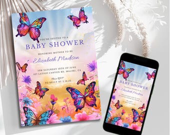Butterfly Baby Shower Invitation, Printable Invitation, Digital Invitation, Butterfly, Baby Shower Invitation, Baby Shower, Editable