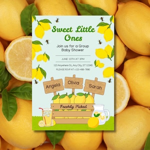 Sweet Little Ones, Group Baby Shower Invitation, Editable Digital & Printable Templates, Baby Shower Invitation, Digital Invite, Lemons