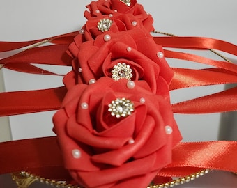 Henna Night Hand Corsage: Rose Wrist Wrap, Set of 5