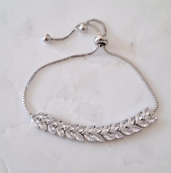 シルバー スワロフスキー クリスタル リンク リーフ テニス