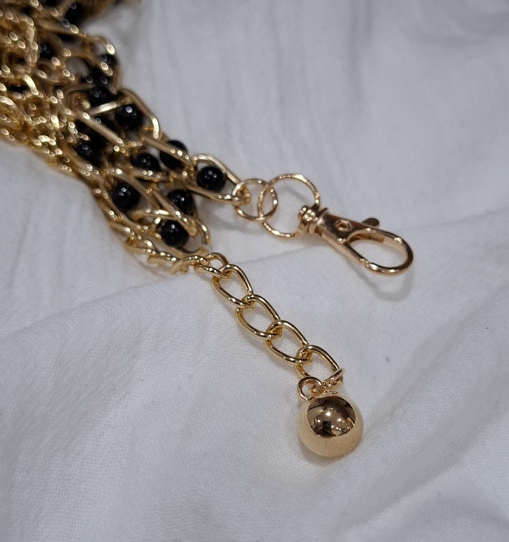 Gold Chain Belt With Black Beads – Adjustable Waist Chain 