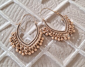 Dull gold ball hoop earrings, hand assembled hoop earrings with ball accents - Dull gold hoop earrings - Indian Turkish gold hoop earrings