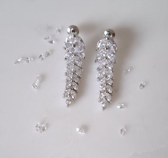 Sparkling Silver Crystal Tear Drop Earrings – Rachelle  Sparkling Silver Crystal Drop Earrings display picture 1