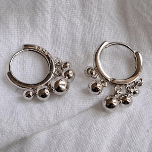 Silver シルバー925 Ball Hoop Earring Small Hoop Earrings for Women | 925 Sterling Silver Hoop