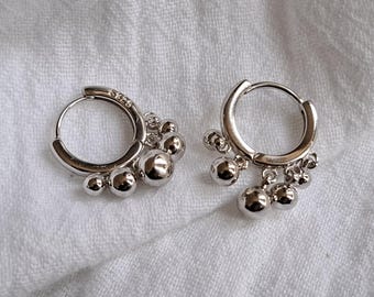 Small 925 sterling silver plated hand assembled hoop earrings with ball accents - small hoop earrings - silver plated ball hoop earrings