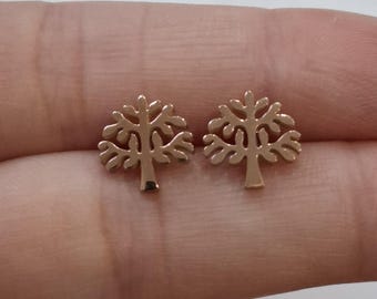 Pendientes de árbol en oro rosa - Pendientes de hoja de árbol en oro rosa - Pendientes de árbol con recortes geométricos en oro rosa - Pendientes de botón de árbol redondos en oro rosa.