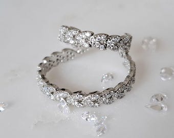 Large Silver Double Cuff Swarovski Crystal Slide On Ear Cuff Earring - Double Silver Crystal Ear Cuff Earring - Large Silver Crystal Cuff