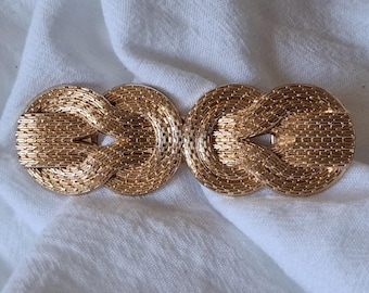 Gold 1cm hand assembled thin elastic belt with texture knot buckle - gold stretch patterned hook buckle belt for all outfits - gold belt