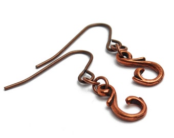 Thorny Vine Hook Earrings in Antique Copper - Antique Copper Vine Earrings, Copper Vine Jewelry, Copper Thorn Earrings, Copper Thorn Jewelry
