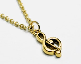 Large Treble Clef Necklace in Gold - Gold Music Notation Necklace, Gold Treble Clef Jewelry, Gold Music Note Jewelry, Musician Necklace Gold