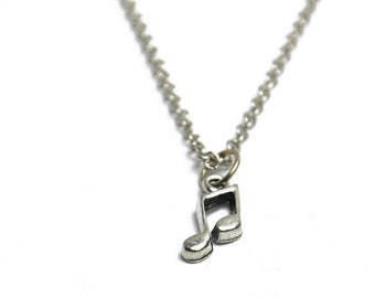 Music Note Necklace in Silver - Silver Music Note Necklace, Music Jewelry, Silver Music Necklace, Silver Music Jewelry, 8th Notes, eighth