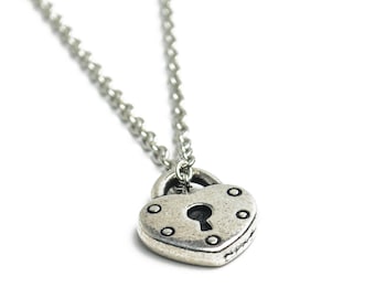 Silver Heart Lock Necklace - Silver Heart Necklace, Silver Lock Necklace, Silver Heart Lock Charm Necklace, Valentine's Day Gift, Christmas