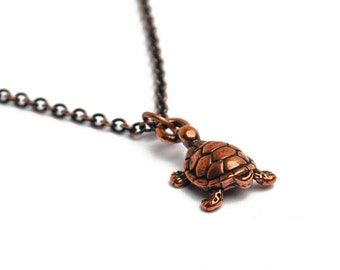 Turtle Necklace in Antique Copper - Turtle Necklace, Kawaii Necklace, Beach Necklace, Reptile Necklace, Copper Necklace, Copper Beach
