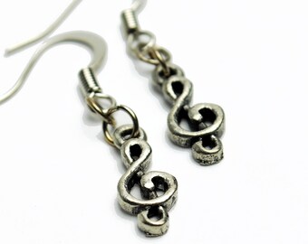 Treble Clef Earrings in Silver - Silver Music Notation Earrings, Silver Treble Clef Jewelry, Silver Music Note Jewelry, Musician Earrings