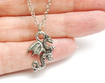 Dragon Necklace in Silver - Silver Dragon Necklace, Game of Thrones Necklace, Smaug Necklace, Skyrim Necklace, Elder Scrolls