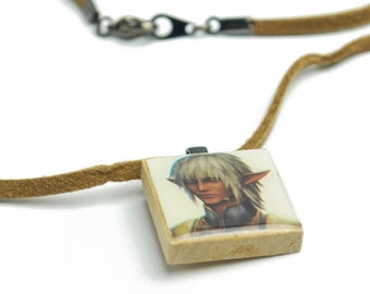 Elvaan Final Fantasy XI Necklace in Gunmetal and Brown Suede - Clearance