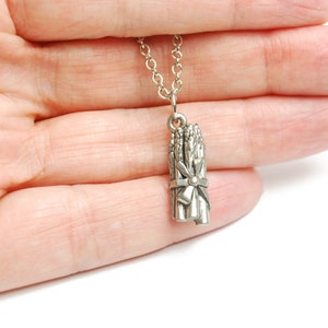 Silver Asparagus Necklace - Food Necklace for Foodie Gift. Vegetable Necklace for Vegetarian Gift. Cute Necklace for Chef Gift. Cooking Gift