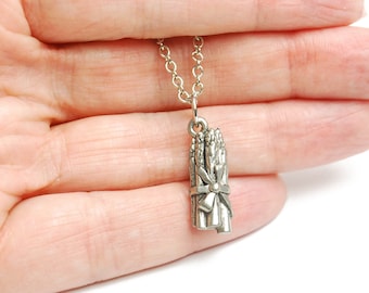 Silver Asparagus Necklace - Food Necklace for Foodie Gift. Vegetable Necklace for Vegetarian Gift. Cute Necklace for Chef Gift. Cooking Gift