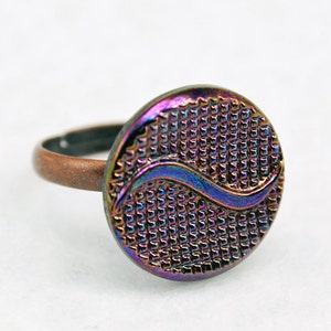 Purple Tilde Ring in Antique Copper - Vintage Glass Ring, Adjustable Ring, Limited Edition
