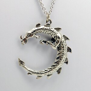 Large Serpent Dragon Necklace in Silver