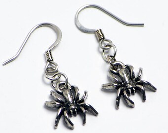 Silver Spider Earrings - Arachnid Earrings, Halloween Earrings, Goth, Gothic, Spooky, Scary, Creepy, Bug, Horror