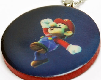 Upcycled Mario Necklace in Silver - Super Mario Necklace, Super Mario Jewelry, Super Mario Galaxy Necklace, Gamer Necklace, Gamer Jewelry