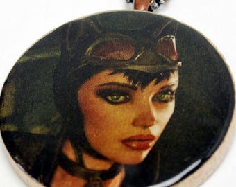 Upcycled Catwoman Necklace in Antique Copper - Catwoman Jewelry, Catwoman Pendant, Upcycled Necklace, OOAK