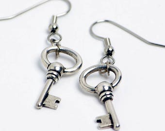 Oval Key Earrings in Silver - Silver Oval Key Earrings, Silver Oval Key Jewelry, Silver Key Earrings, Silver Key Jewelry