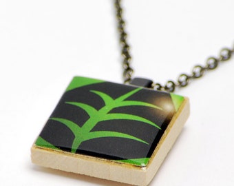 Upcycled Grass Pokemon Necklace in Gunmetal - Green Leaf Necklace, Pokemon Jewelry, Pokemon Go Necklace, Pokemon TCG Necklace, One of a Kind