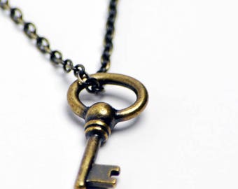 Oval Key Necklace in Antique Brass - Brass Oval Key Necklace, Brass Oval Key Jewelry, Brass Key Necklace, Brass Key Jewelry, Brass Oval Key