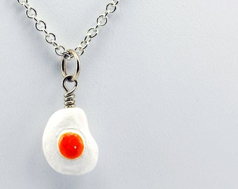 Fried Egg Necklace in Silver - Egg Necklace, Food Necklace, Breakfast Necklace. Gift for Foodie, Cook, Chef, or Waitress.