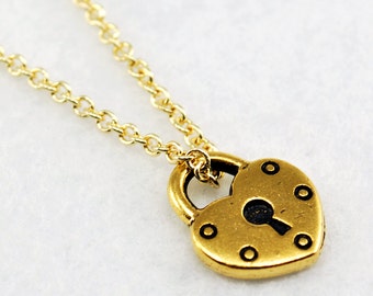 Collar de cerradura de corazón de oro - collar de corazón de oro, collar de cerradura de oro, collar de encanto de cerradura de corazón de oro, día de Galentines, regalo del día de San Valentín