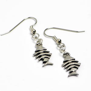 Fishbone Earrings in Silver - Silver Fishbone Earrings, Silver Fishbone Jewelry, Silver Fish Earrings, Silver Fish Jewelry, Bone Earrings
