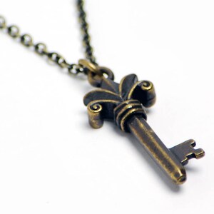 Fleur Key Necklace in Antique Brass - Brass Fleur Key Necklace, Brass Fleur Key Jewelry, Brass Key Necklace, Brass Key Jewelry