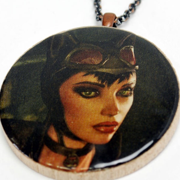 Upcycled Catwoman Necklace in Antique Copper - Catwoman Jewelry, Catwoman Pendant, Upcycled Necklace, OOAK