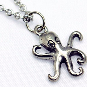 Silver Octopus Necklace - Ocean Necklace, Steampunk Necklace, Nautical, Marine Biologist, Cephalopod, Mermaid, Animal, Funny, Cute, Gift