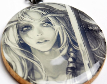 Upcycled World of Warcraft Art Necklace in Gunmetal - WoW Necklace, Female Night Elf Necklace, Night Elf Jewelry, Upcycled Necklace, OOAK