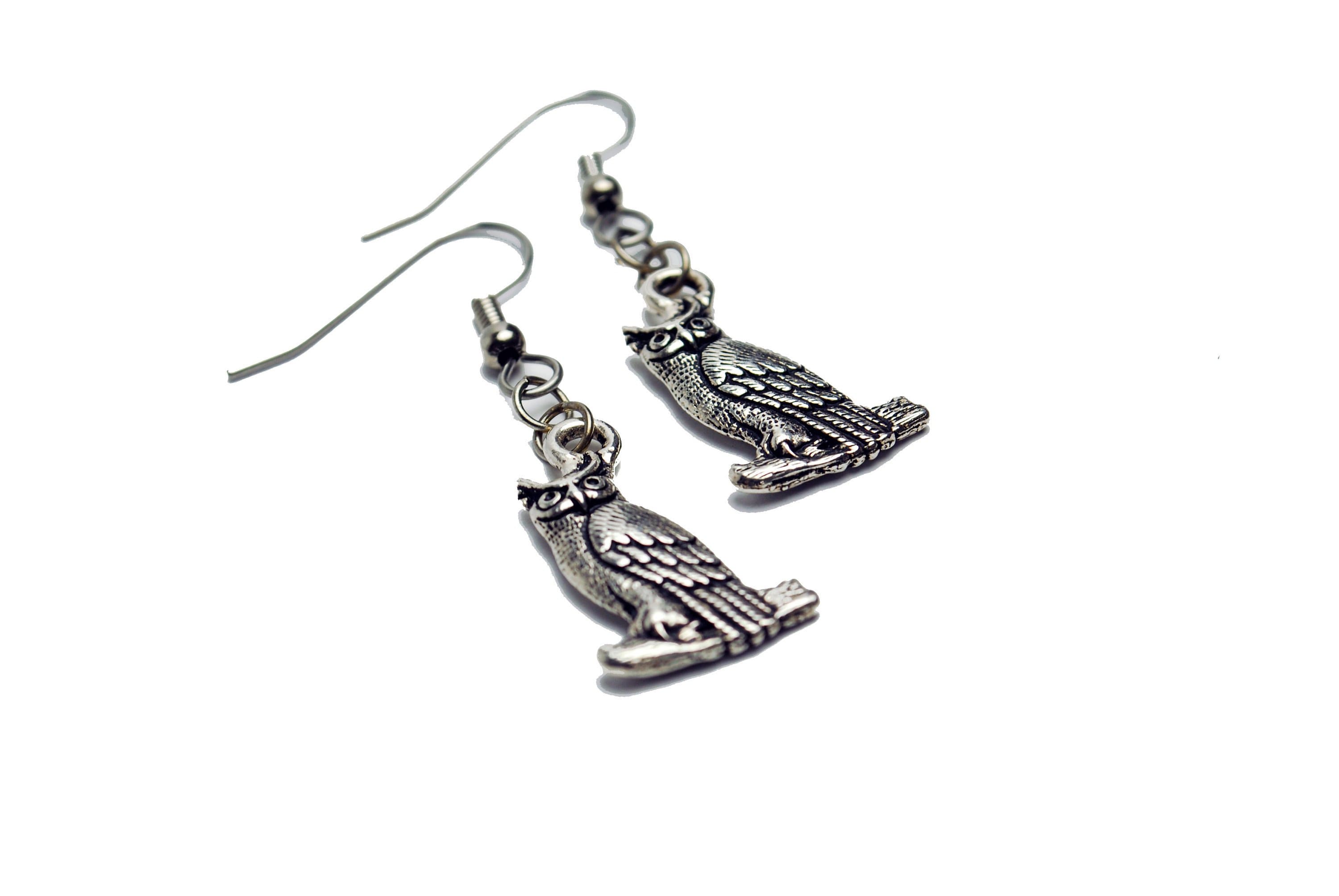 Owl Earrings in Silver - Silver Owl Earrings, Silver White Faced Owl Jewelry, Owl Earrings, Wildlife