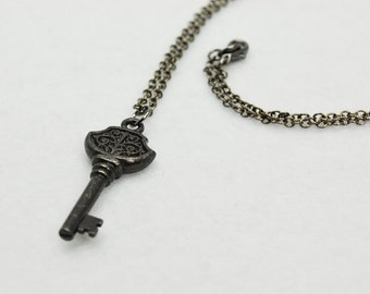 Black Victorian Key Necklace - Black Key Necklace, Steampunk Necklace, Costume, Cosplay, Goth, Gothic, Lolita