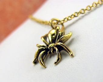 Gold Spider Necklace - Gold Halloween Necklace, Spider Charm Necklace, Gold Spider Jewelry, Gold Halloween Jewelry, Spider Charm Jewelry