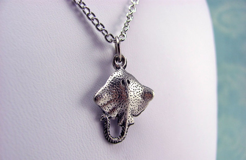 Silver Stingray Necklace Silver Mantaray Necklace. Silver Ray Necklace. Gift for Scuba Diver, Snorkler, or Marine Biologist. image 1