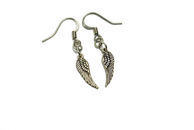 Tiny Wing Earrings in Silver Silver Wing Earrings, Supernatural Jewelry, Angel, Wing Earrings, Angel Wings, Silver Wings, Silver Jewelry image 2