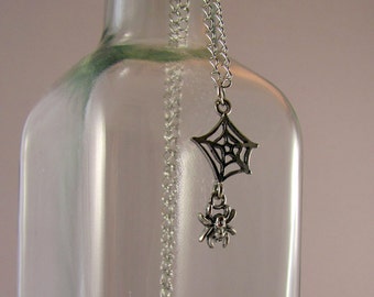 Silver Spider Web Necklace - Silver Sipder Necklace, Arachnid Necklace, Halloween Necklace, Goth, Gothic, Spooky, Scary, Creepy