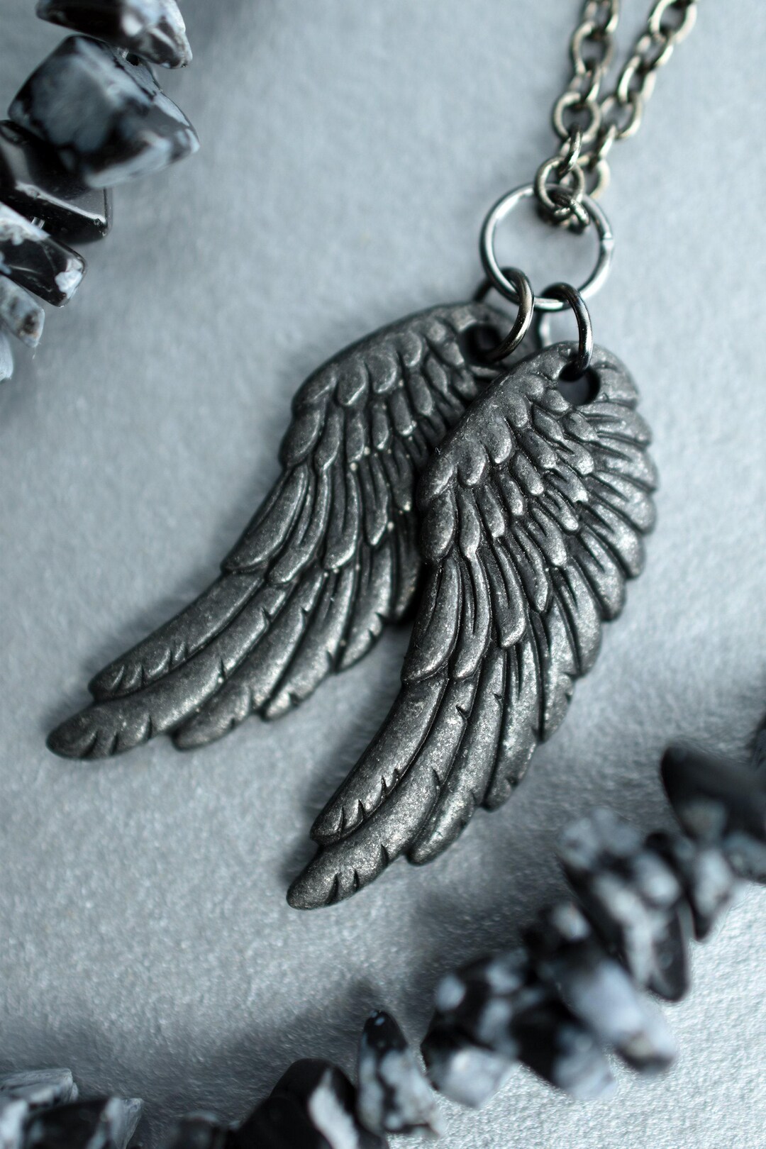 Black Wings Necklace Fallen Angel Dark Angel Crow Wings Raven Wings Lucifer Castiel Goth Gothic Two Gunmetal Wings Black Wing